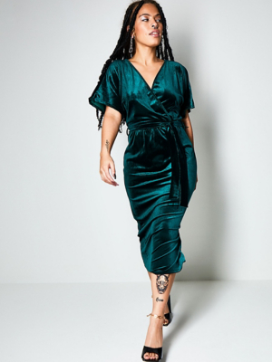 Emerald Velvet Wrap Midi Dress | Women ...
